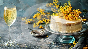 Sweet Elegance: Mimosa Cake for Women\'s Day, Union of Taste and Refinement. photo