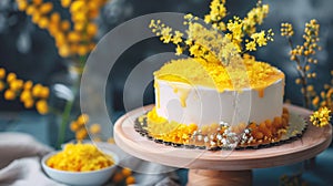 Sweet Elegance: Mimosa Cake for Women\'s Day, Union of Taste and Refinement. photo