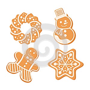 Sweet festive xmas gingerbread donut, snowman, snowflake and ginger-man vector illustration