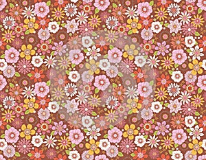 Sweet Floral seamless groovy pattern in retro style. Vintage moodd ,Hand drawn pastel blossom Vector illustration