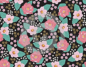 Sweet Floral seamless groovy pattern in retro style. Vintage moodd ,Hand drawn pastel blossom Vector illustration