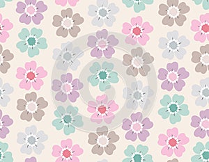 Sweet Floral seamless groovy pattern in retro style. Vintage moodd ,Hand drawn pastel blossom Vector illustration