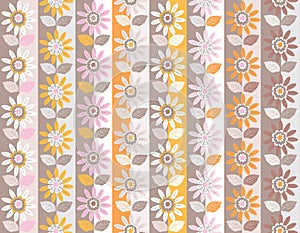 Sweet Floral seamless groovy pattern in retro style. Vintage moodd ,Hand drawn pastel blossom Vector illustration