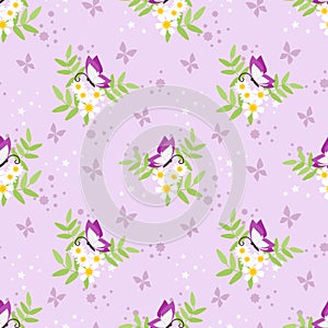 Sweet flower and butterfly seamless pattern