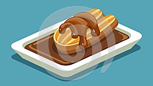 A sweet and fluffy churro bite dipped in rich chocolate sauce bringing the flavors of Spain to the tray.. Vector photo