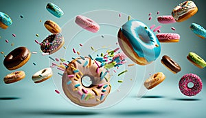 Sweet food background. Set of different glazed donuts. Generative Ai