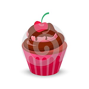 Sweet food chocolate creamy cupcake set isolated illustration