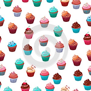 Sweet food chocolate creamy cupcake set isolated vector illustration