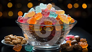 Sweet food, dessert, candy, fruit, gourmet, snack, sugar, refreshment generated by AI