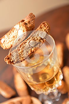 Cantuccini italian cookies with almonds and liquor vin santo