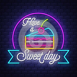 Sweet food- Neon Sign Vector on brick wall background