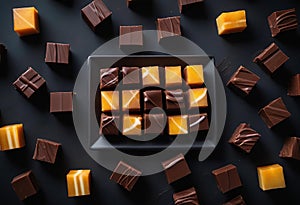 sweet food placed on a table chocolate cubes