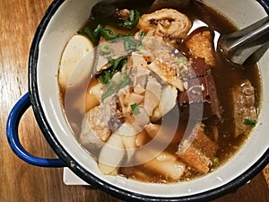 Sweet fragrance 5 spices braised pork soup Kuay Jab Thai style