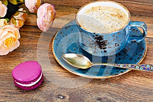 Sweet French Macaroons with Cofee Cup