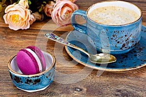 Sweet French Macaroons with Cofee Cup
