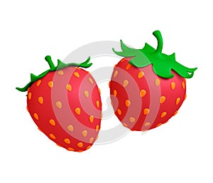 Sweet fresh 3d strawberry. Isolated strawberries render, realistic summer juicy red berries. Tasty dessert, vitamin