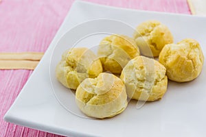 Sweet Fresh Mini Cream Puffs, Profiterole, Choux,Eclair, dessert