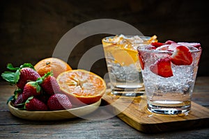 Sweet fruits beverage strawberry soda and orange soda cold drink