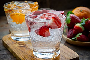 Sweet fruits beverage strawberry soda and orange soda cold drink