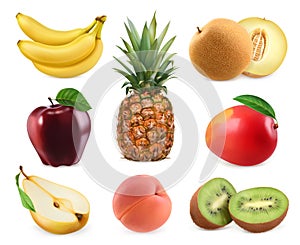 Sweet fruits. 3D vector icons set. Realistic illustrations