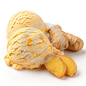 Sweet ginger ice cream isolated on white background