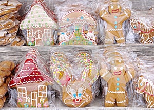 Sweet gingerbread for gift wrapping in cellophane