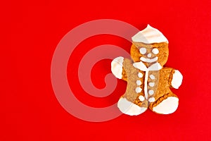Sweet gingerbread man cookies. Concept of Christmas and New Year holiday background for greeting card