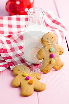 Sweet gingerbread man and milk bottle.