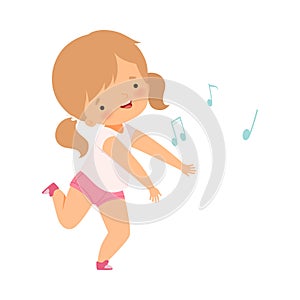 Sweet Girl Singing and Dancing, Lovely Kid Having Fun and Enjoying Listening to Music Cartoon Vector Illustration