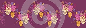 Sweet grape vines horizontal seamless pattern wave