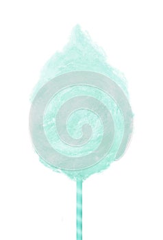 Sweet green cotton candy isolated on white background.