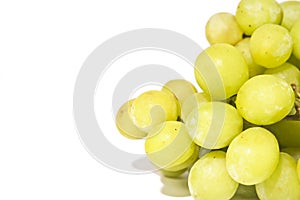 Sweet green seedless grapes isolated on white back
