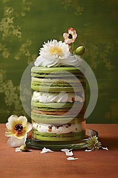 A sweet, green tea-inspired layered macarons with delicate cream