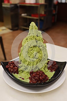 Sweet green tea snow ice with red bean, Singapore famous dessert