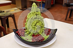 Sweet green tea snow ice with red bean, Singapore famous dessert