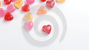 Sweet heart candies isolated on white table. Generative AI