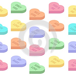 Sweet heart candy isometric seamless pattern.