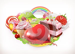 Sweet heart. Confectionery and desserts, vector illustration
