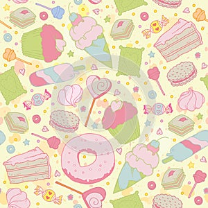 Sweet heart seamless pattern - sweets, cupcakes,