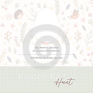 Sweet hedgehog and bird Easter Egg Hunt invitation card