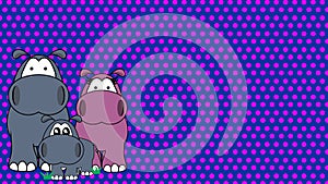 sweet hippo family cartoon background card illustration
