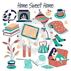 Sweet home furniture and house decor isolated objects
