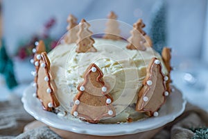 sweet home made gingerbread cake with white chocolate frosting