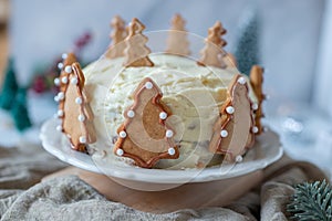 sweet home made gingerbread cake with white chocolate frosting