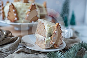 sweet home made gingerbread cake with white chocolate frosting