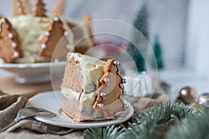 sweet home made gingerbread cake with white chocolate frosting