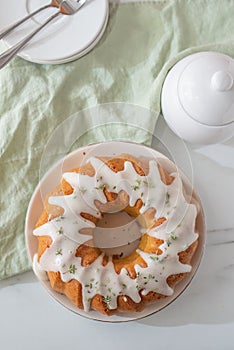 Sweet home made vanilla pound cake with lemon frosting