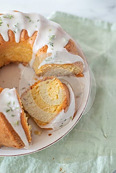 Sweet home made vanilla pound cake with lemon frosting