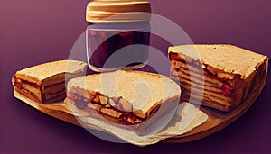 Sweet Homemade Gourmet Peanut Butter and Jelly Sandwich. Generative AI.
