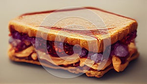 Sweet Homemade Gourmet Peanut Butter and Jelly Sandwich. Generative AI.